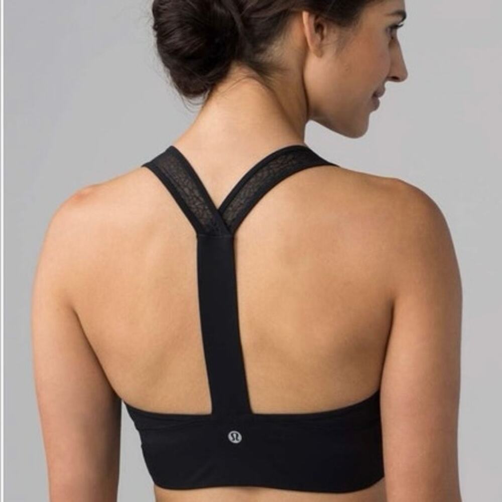 lululemon athletica Black Lace-Trim Deep V Sports Bra - Picture 2 of 5